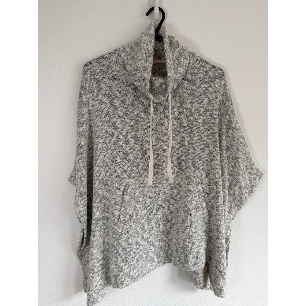 Lou & Grey Marled Knit Poncho Sweater Gray White Funnel Neck XS
